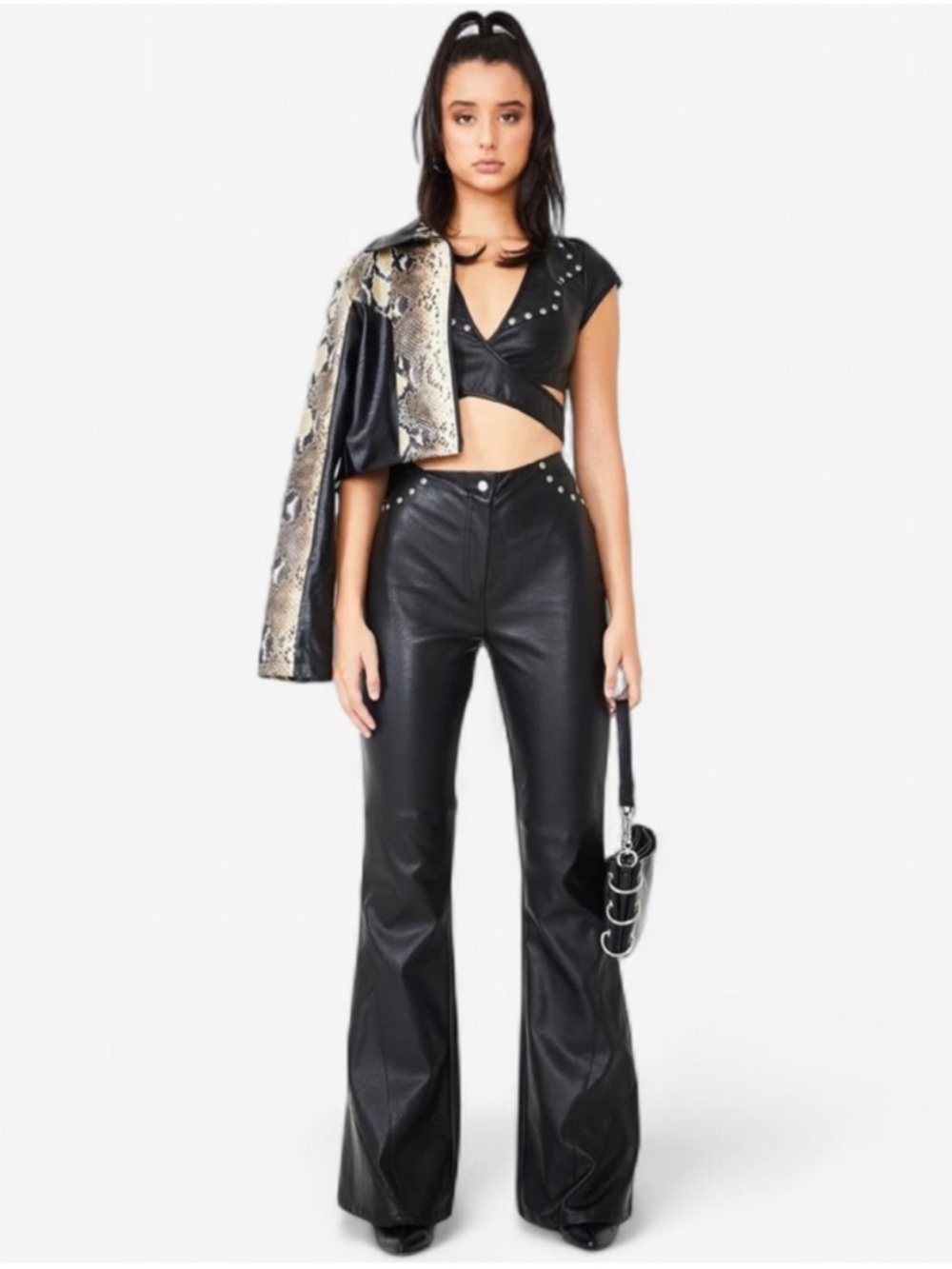 NWT I.AM.GIA Desiree Faux Leather Flare Studded Pants